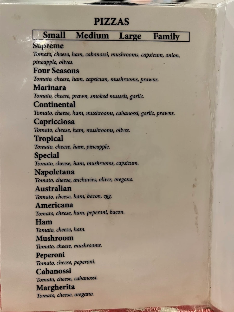 Menu, Il Cugino Pizzeria Leichhardt