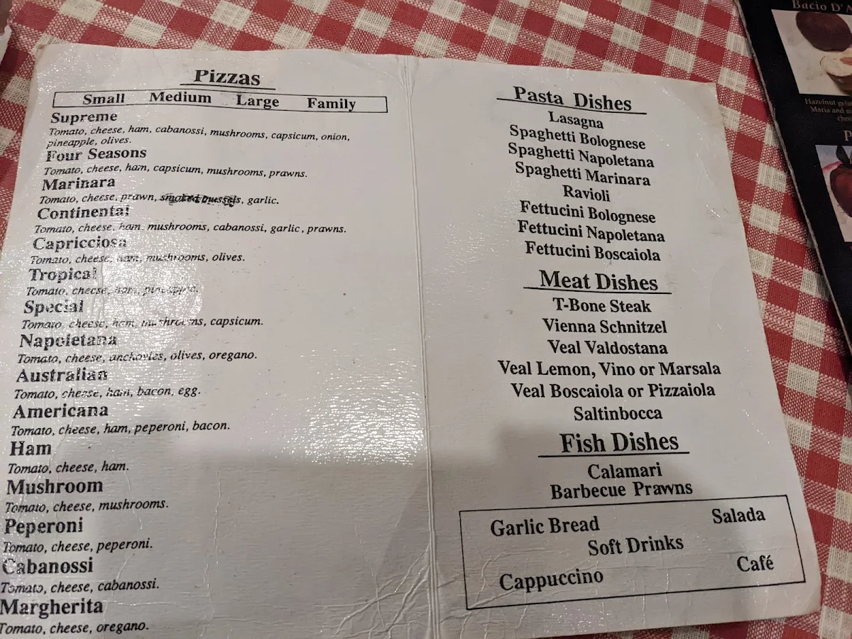 Menu, Il Cugino Pizzeria Leichhardt