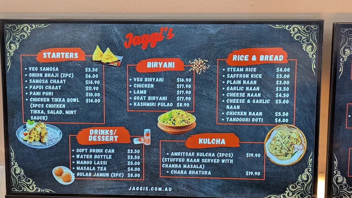 Menu, Jaggi's Indian