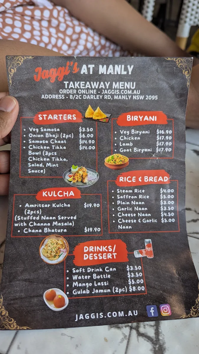 Menu, Jaggi's Indian