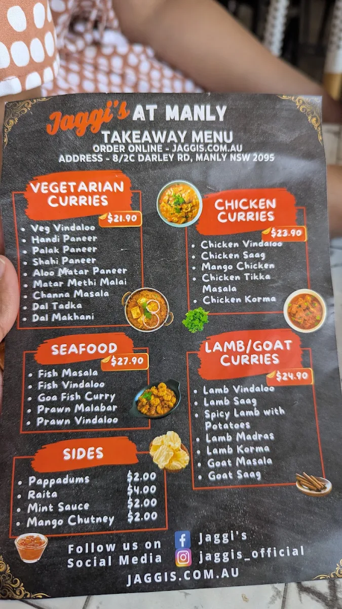 Menu, Jaggi's Indian