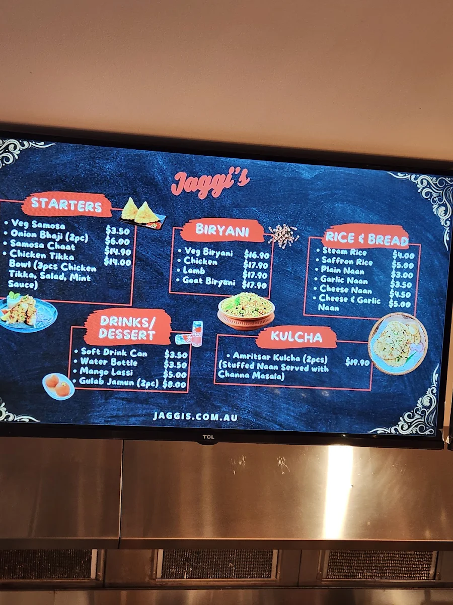 Menu, Jaggi's Indian