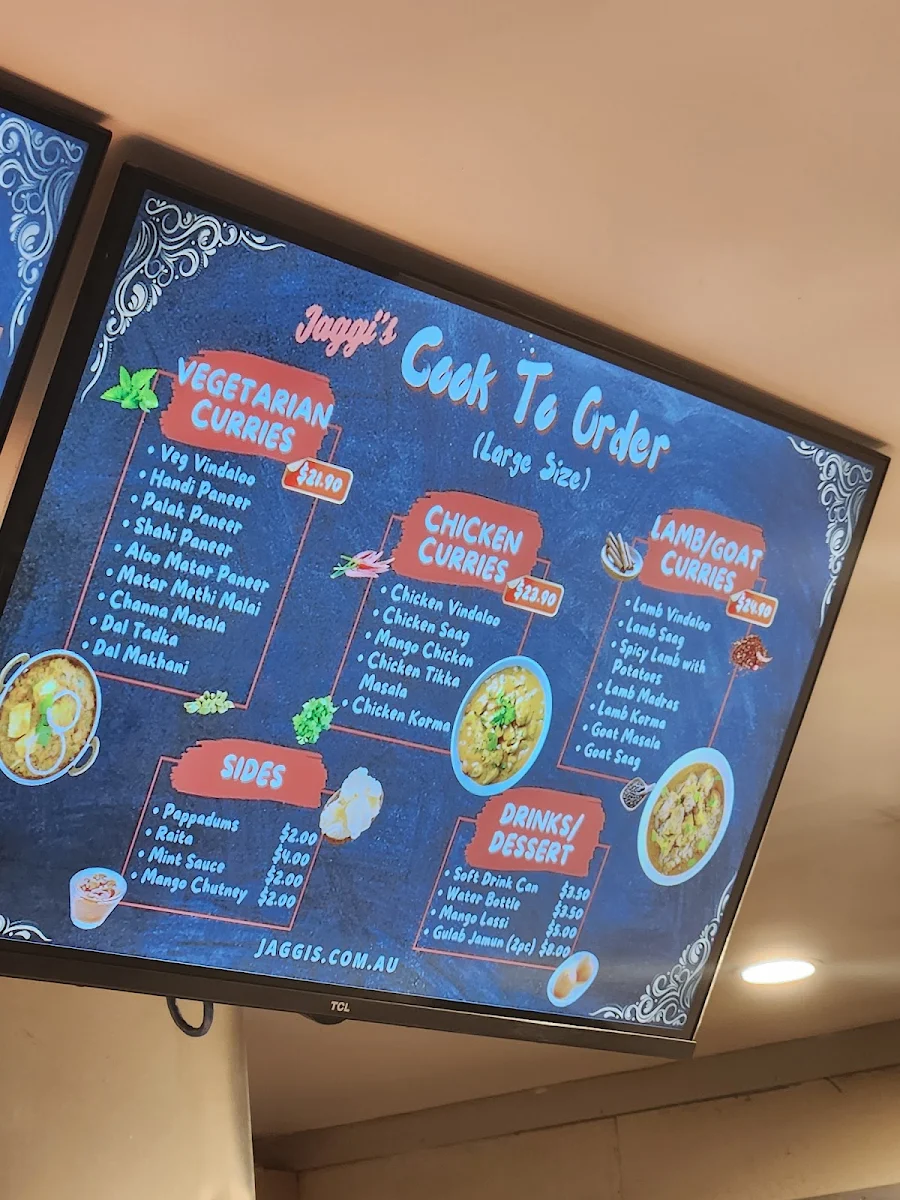 Menu, Jaggi's Indian