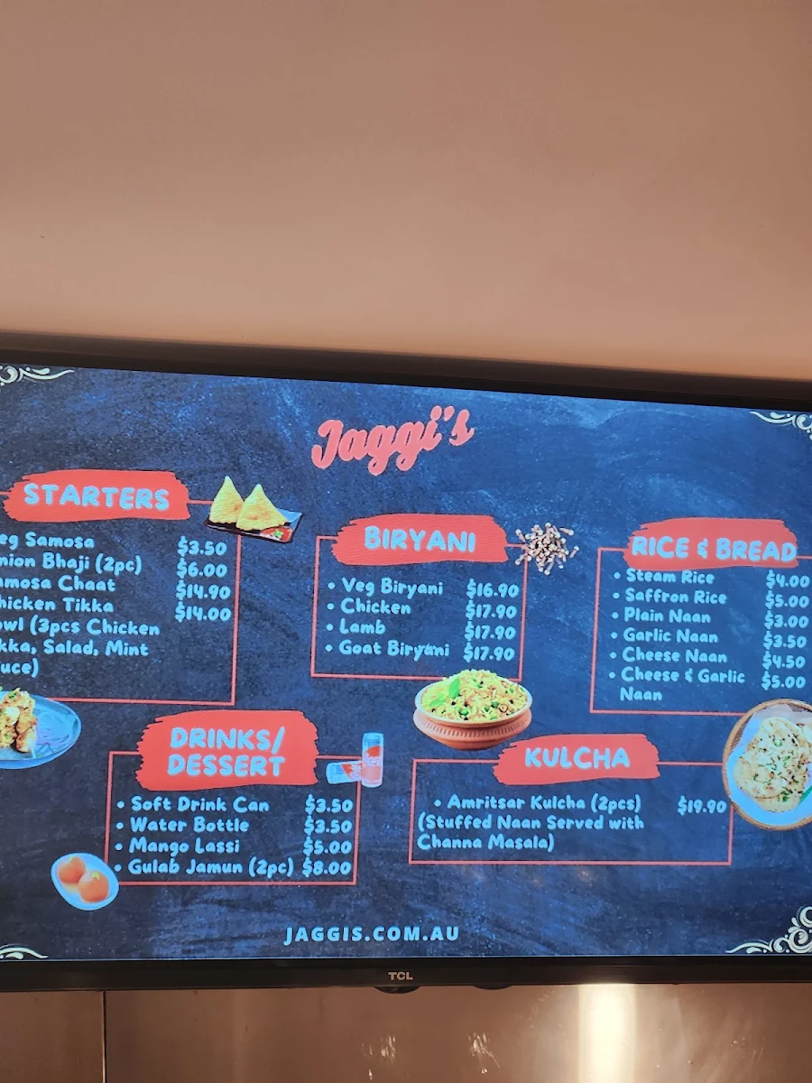 Menu, Jaggi's Indian
