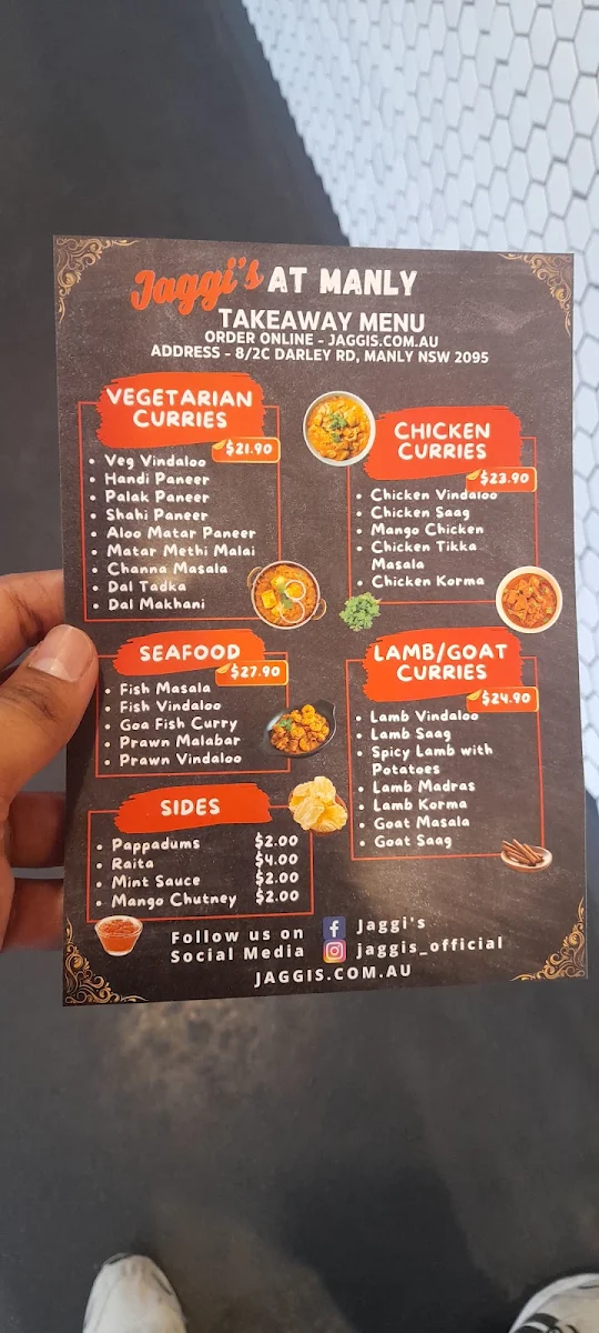 Menu, Jaggi's Indian