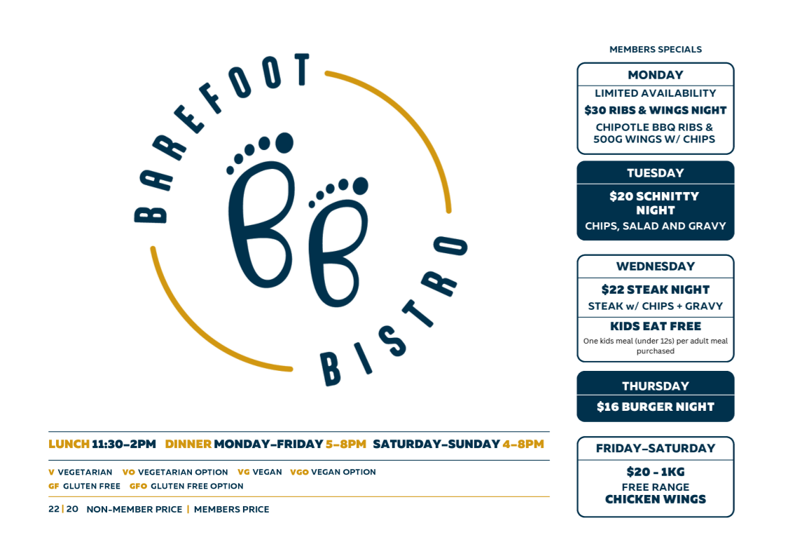 Menu, Barefoot Bistro