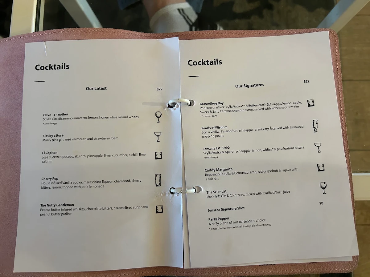 Menu, Jensens Restaurant