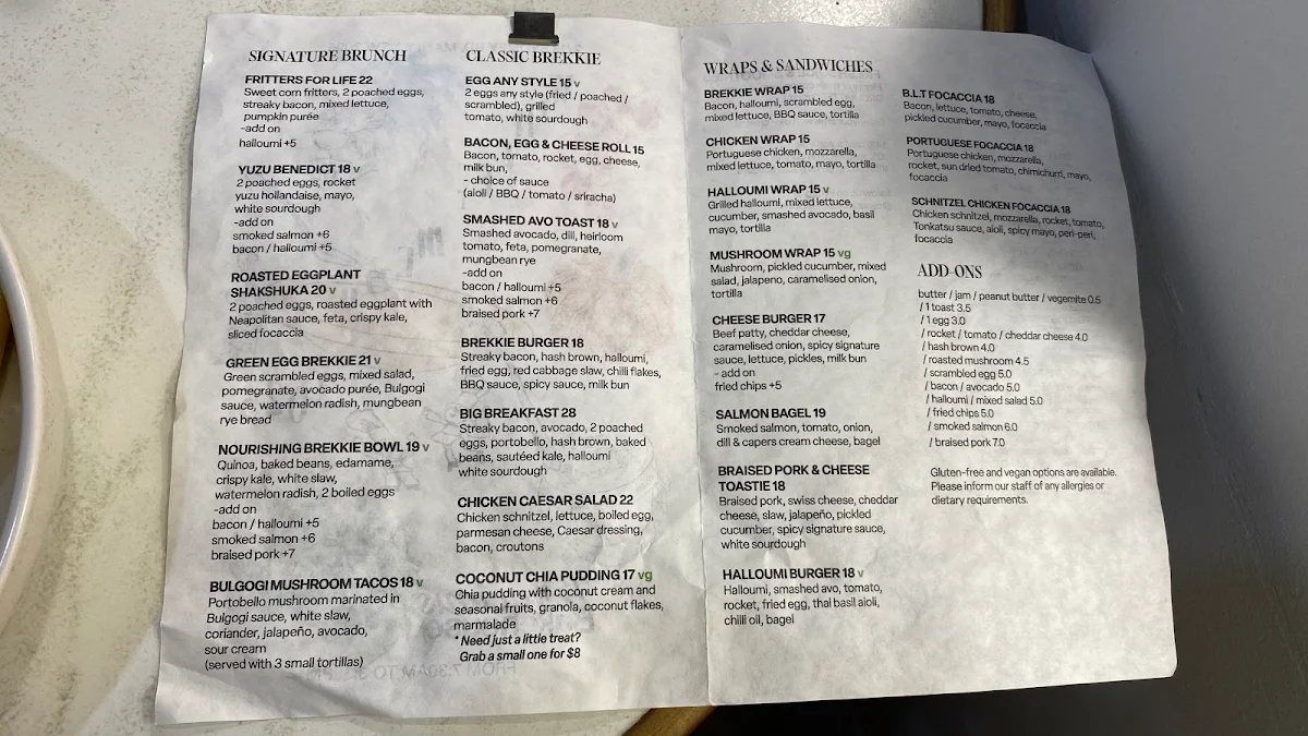 Menu, Tenacious Bakehouse