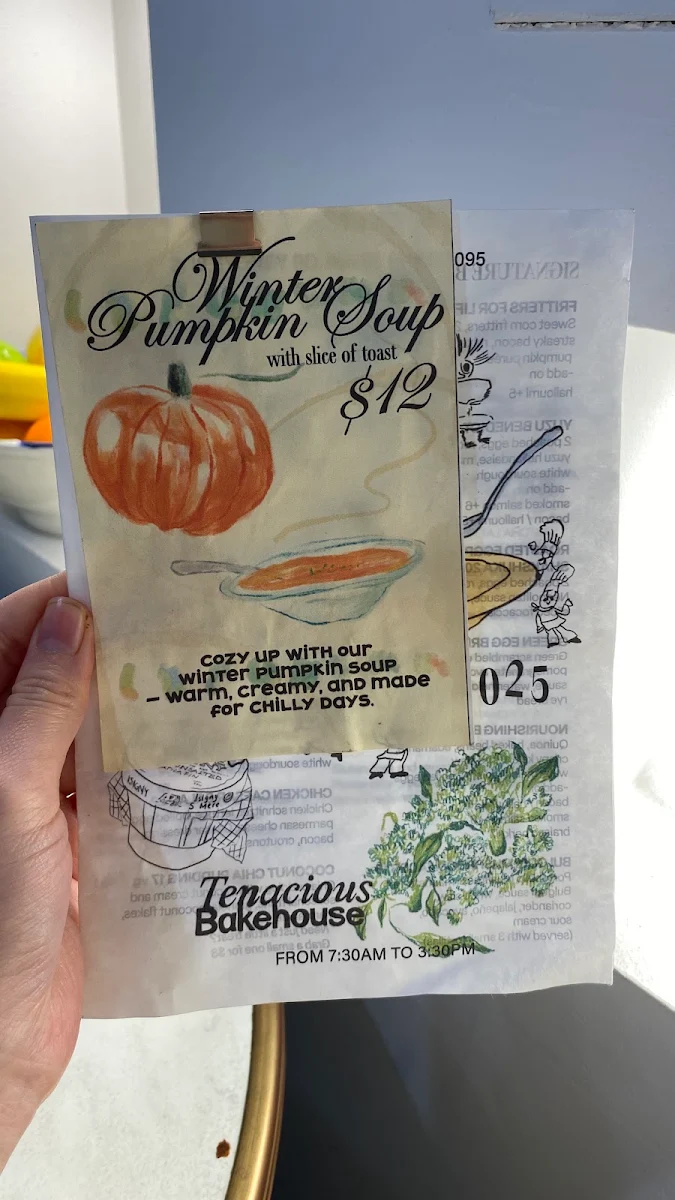 Menu, Tenacious Bakehouse
