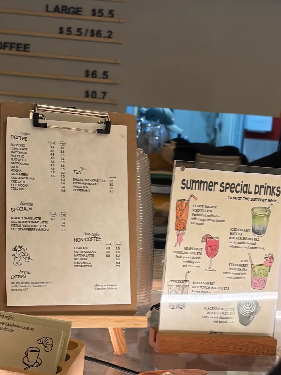 Menu, Tenacious Bakehouse