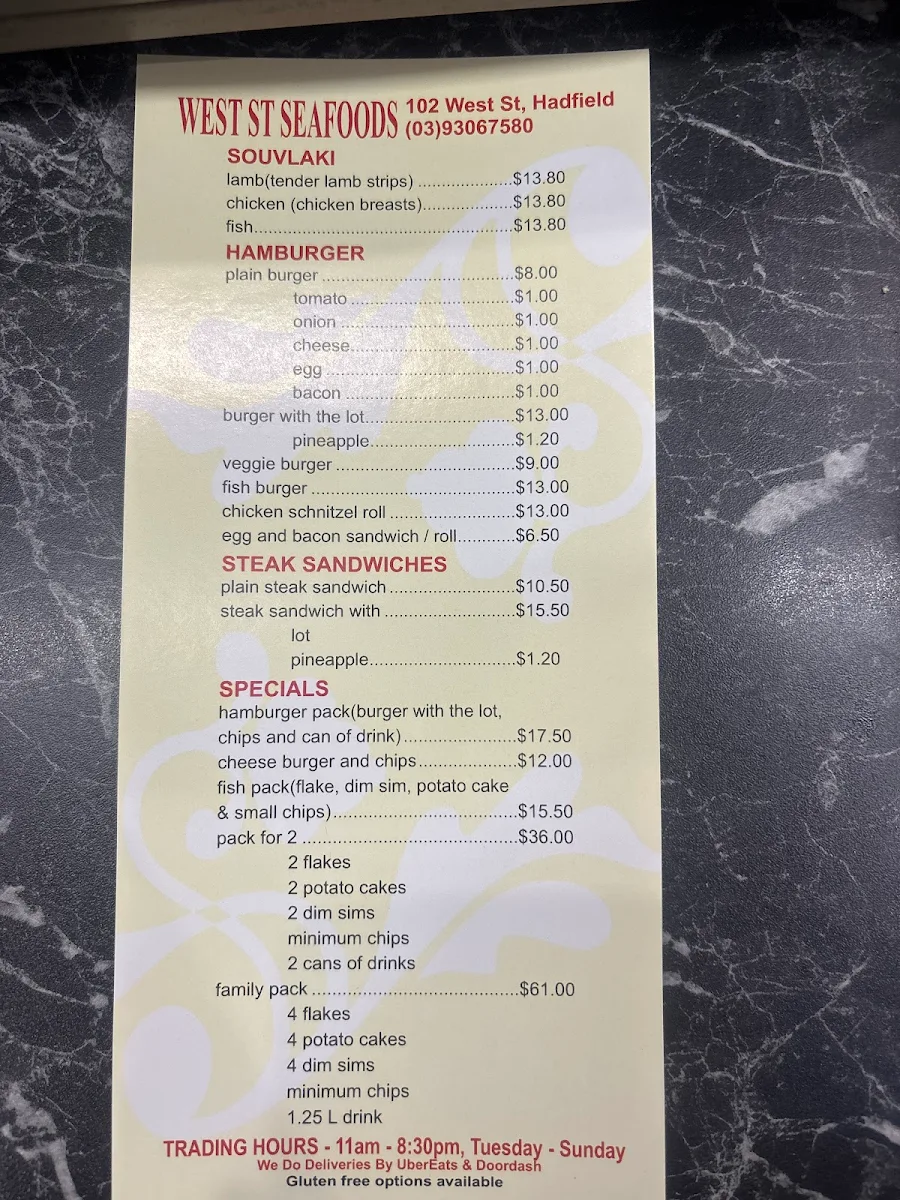 Menu, West Street Seafood