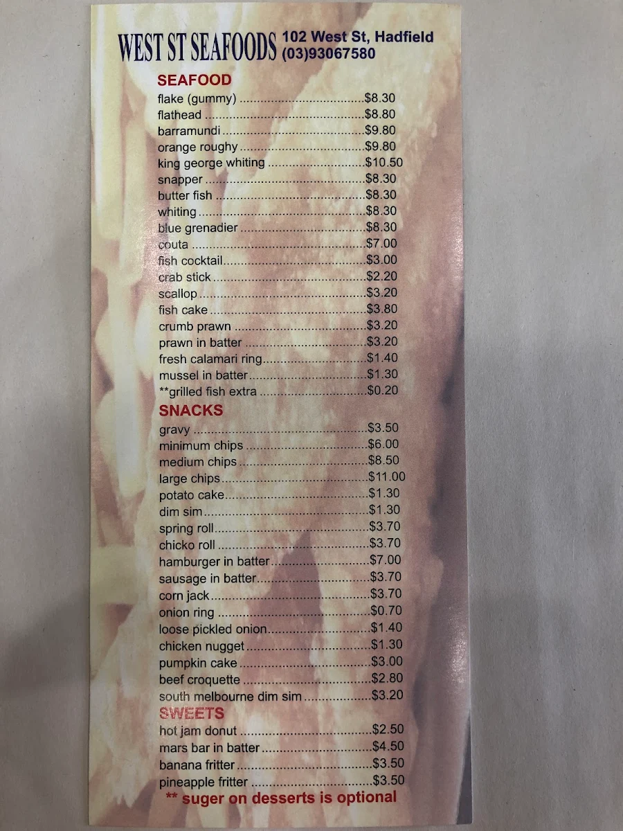 Menu, West Street Seafood