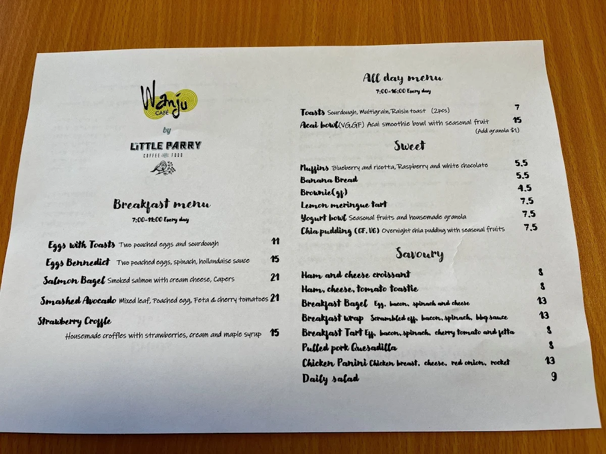 Menu, Wanju Cafe by The Little Parry