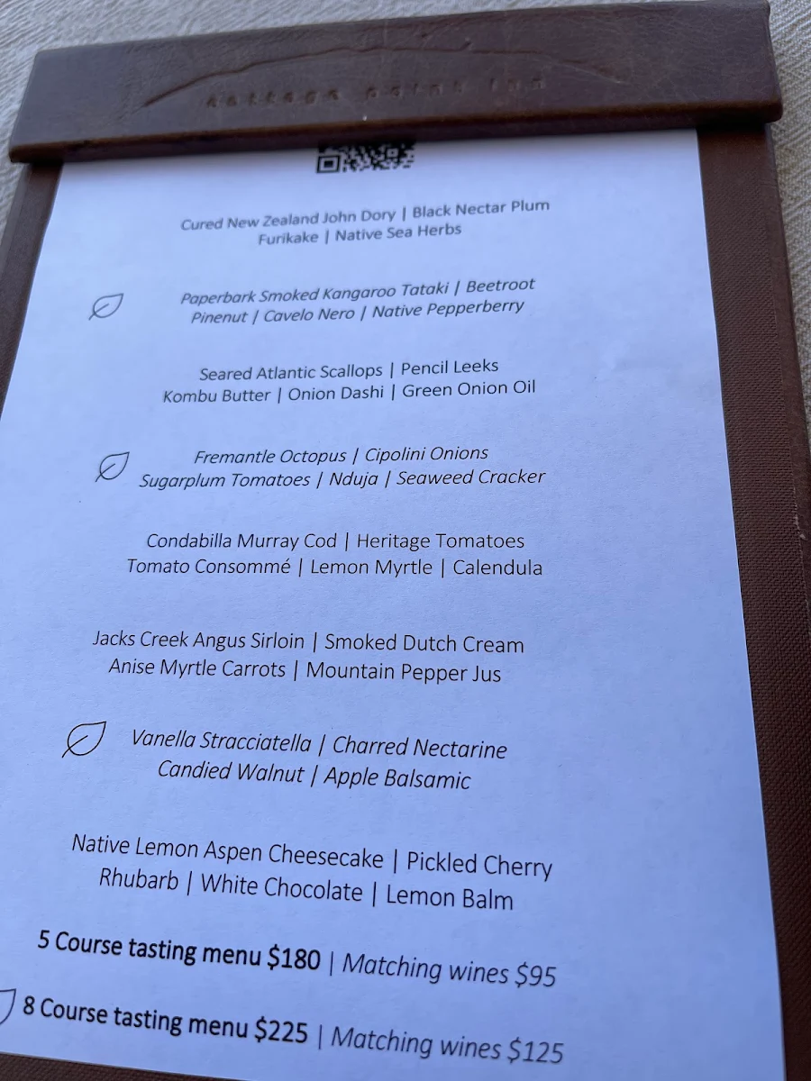 Menu, Cottage Point Inn - Restaurant