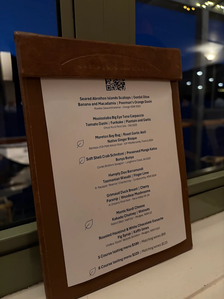 Menu, Cottage Point Inn - Restaurant