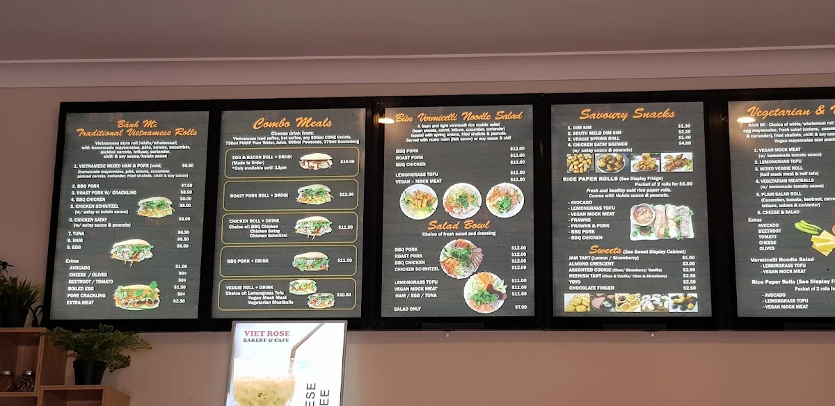 Menu, Viet Rose Cafe