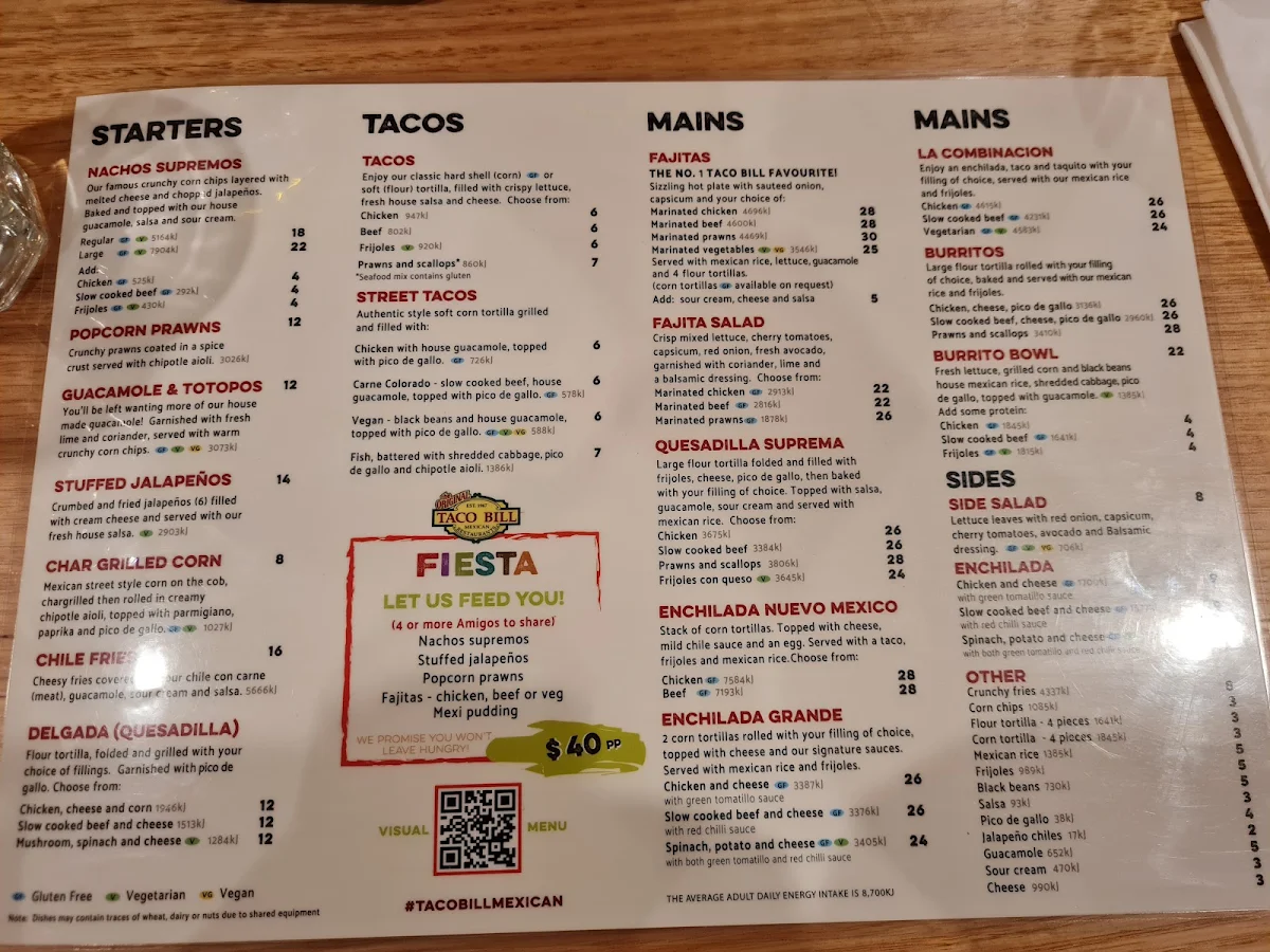 Menu, Taco Bill - Beaconsfield
