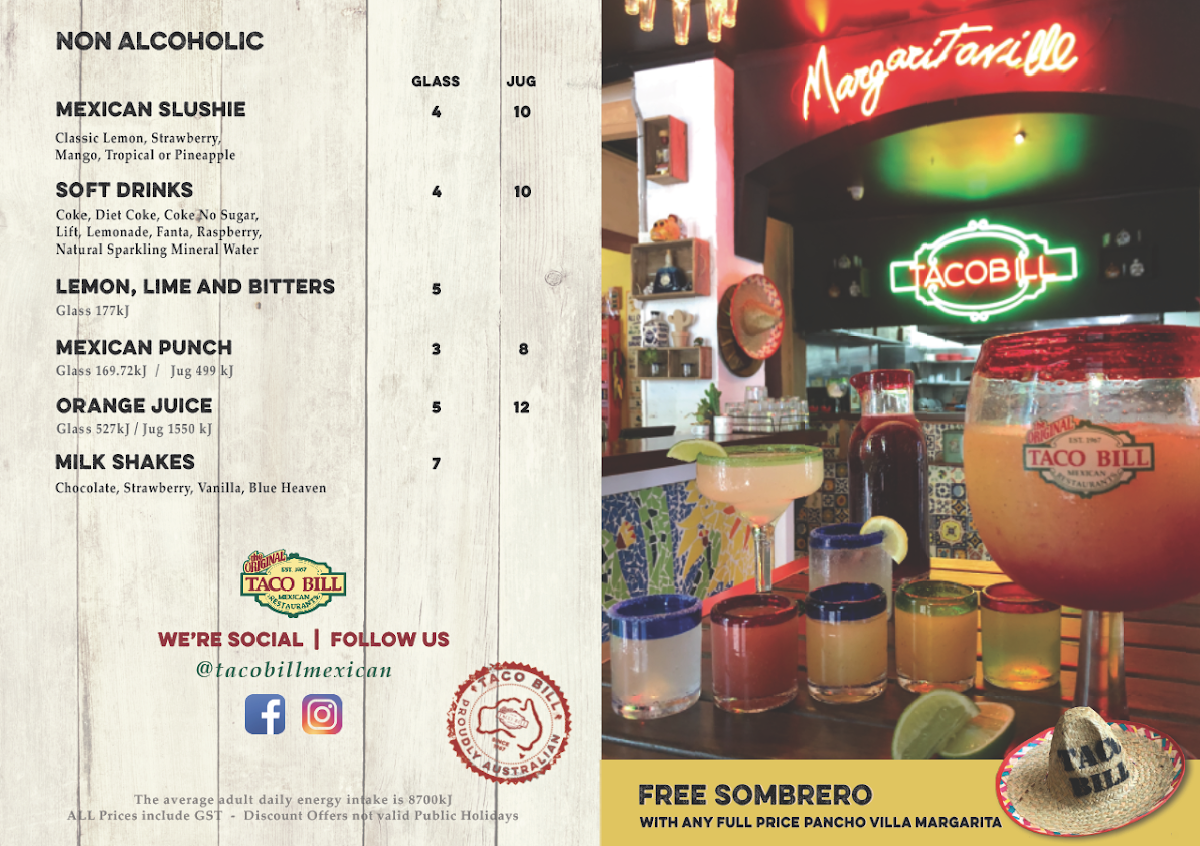 Menu, Taco Bill - Beaconsfield