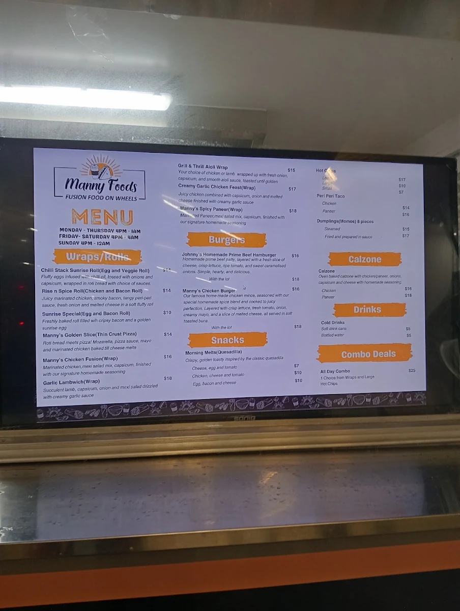 Menu, Manny Foods
