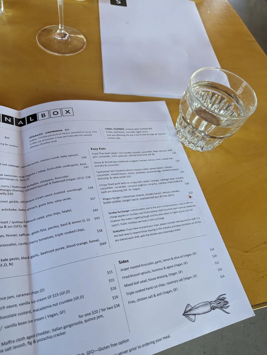 Menu, Signal Box Newcastle