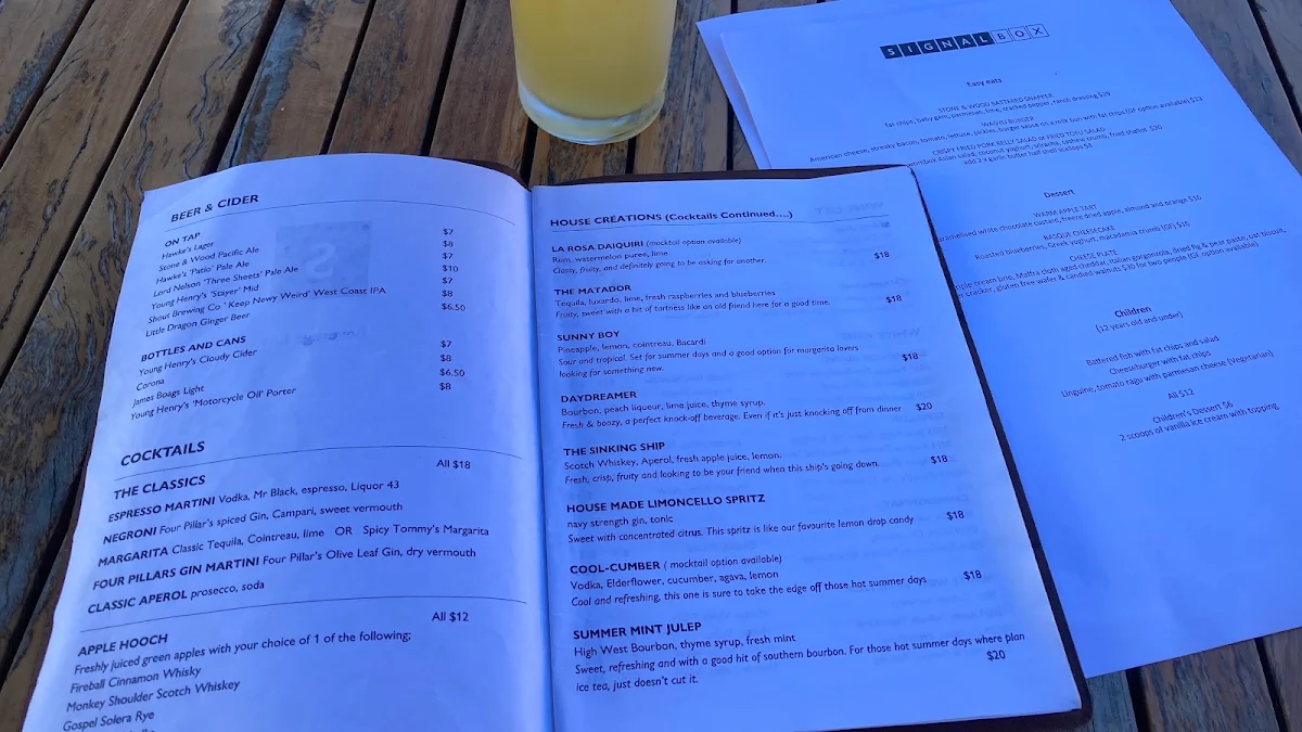 Menu, Signal Box Newcastle