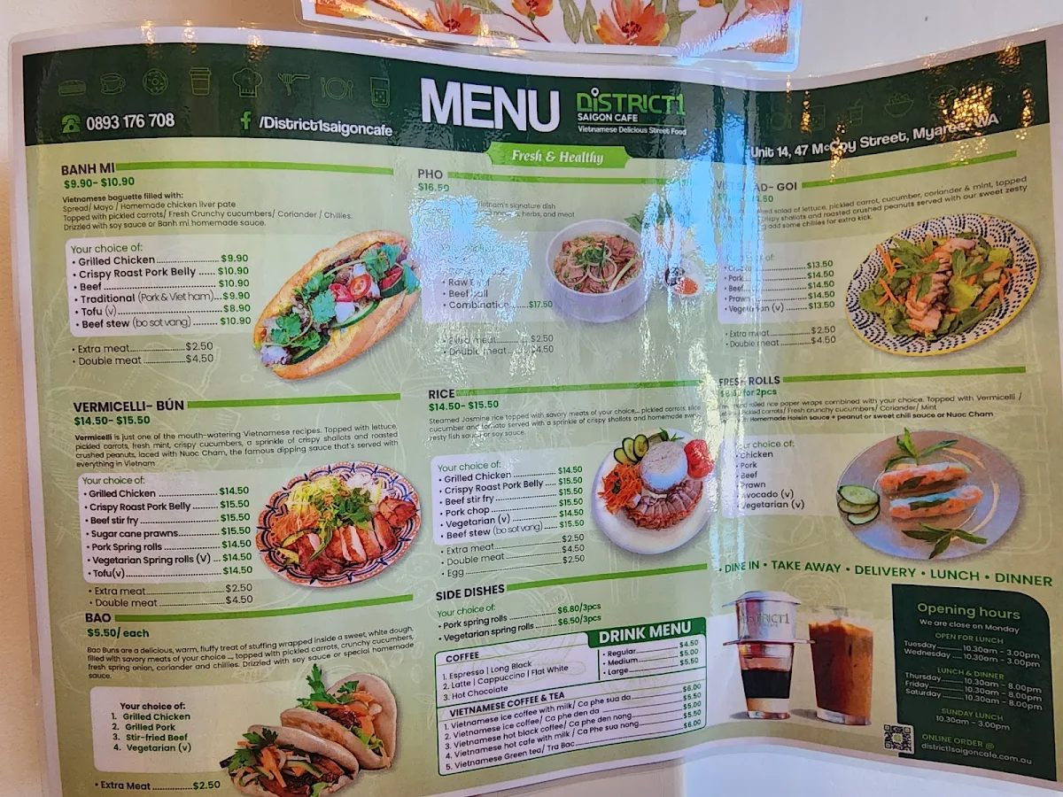 Menu, District 1 Saigon Cafe