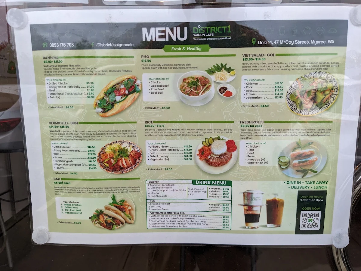 Menu, District 1 Saigon Cafe