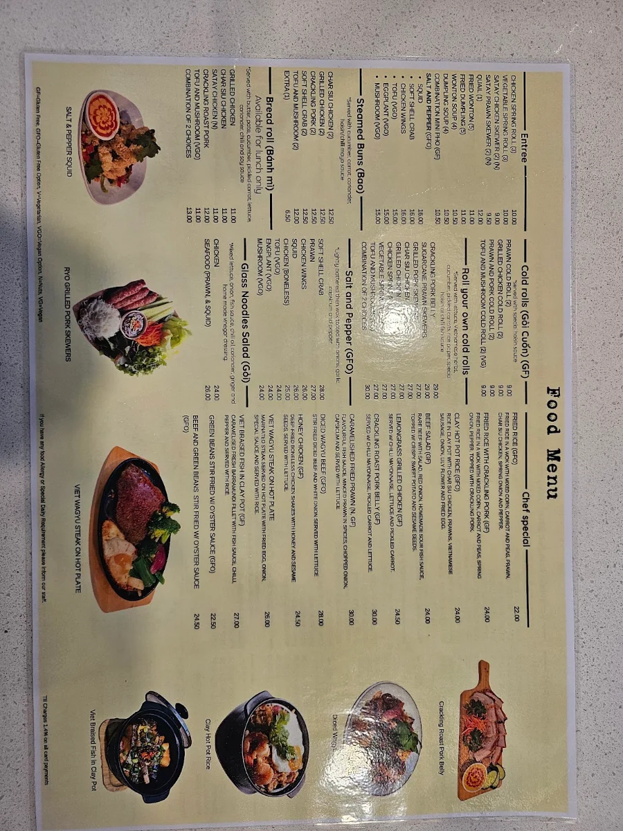 Menu, Miss Pho Vietnamese Eatery