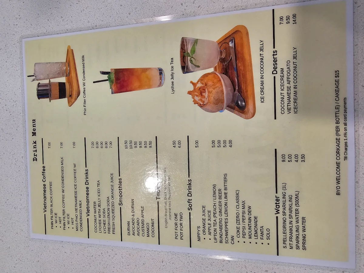 Menu, Miss Pho Vietnamese Eatery