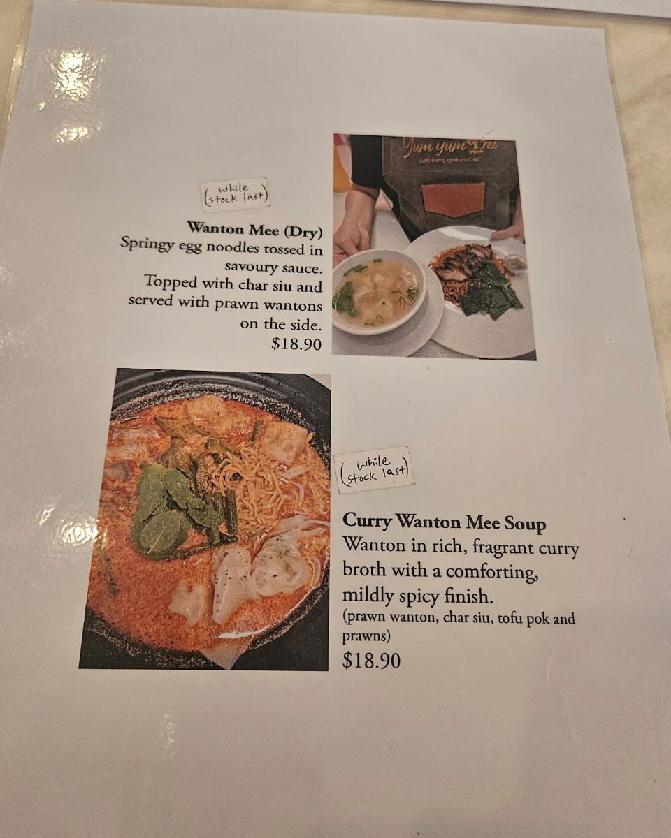 Menu, Yum Yum Tree Victoria Park