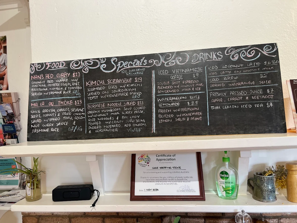 Menu, Cafe Stepping Stone Strathnairn
