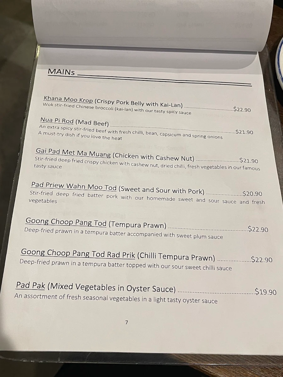 Menu, Thai Junction