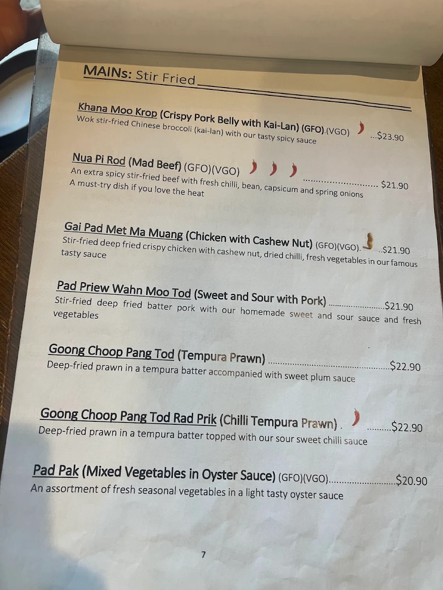 Menu, Thai Junction