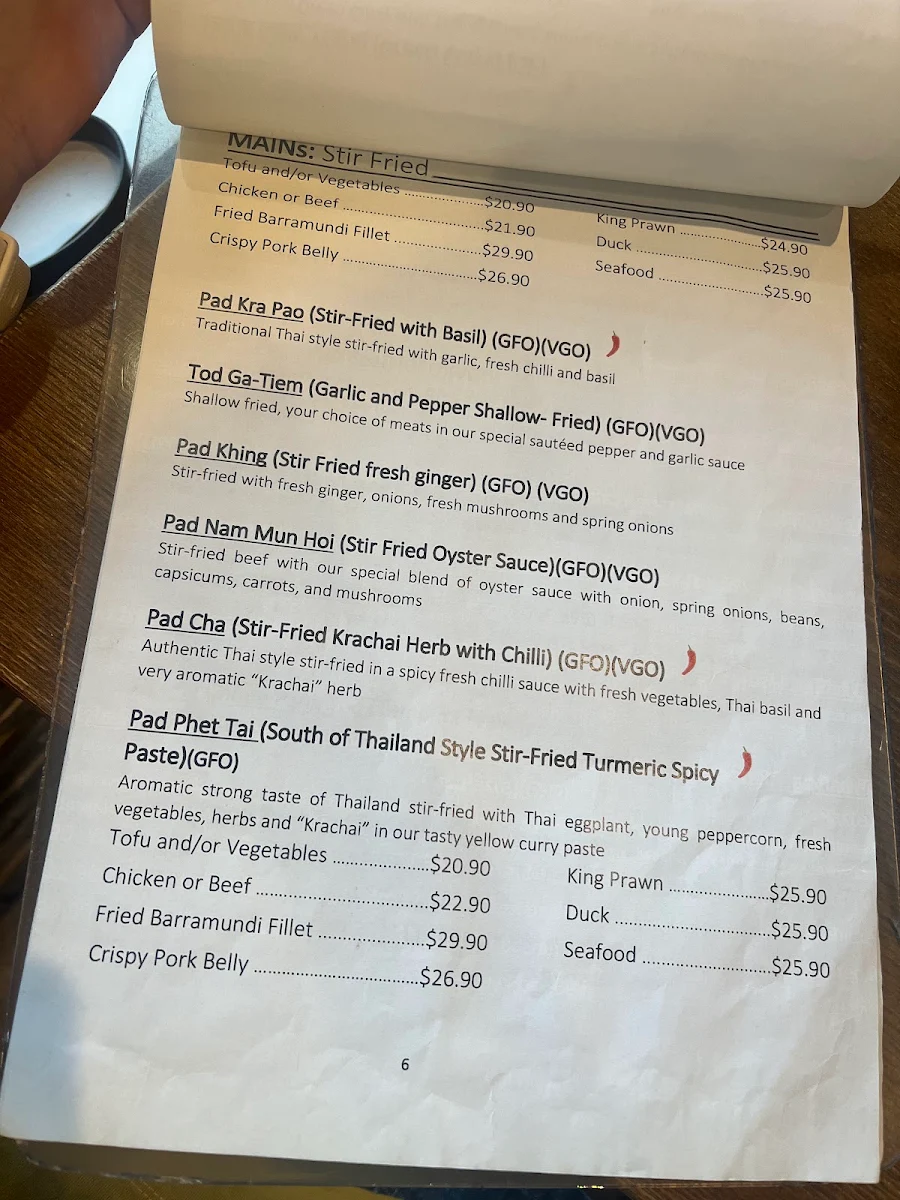 Menu, Thai Junction