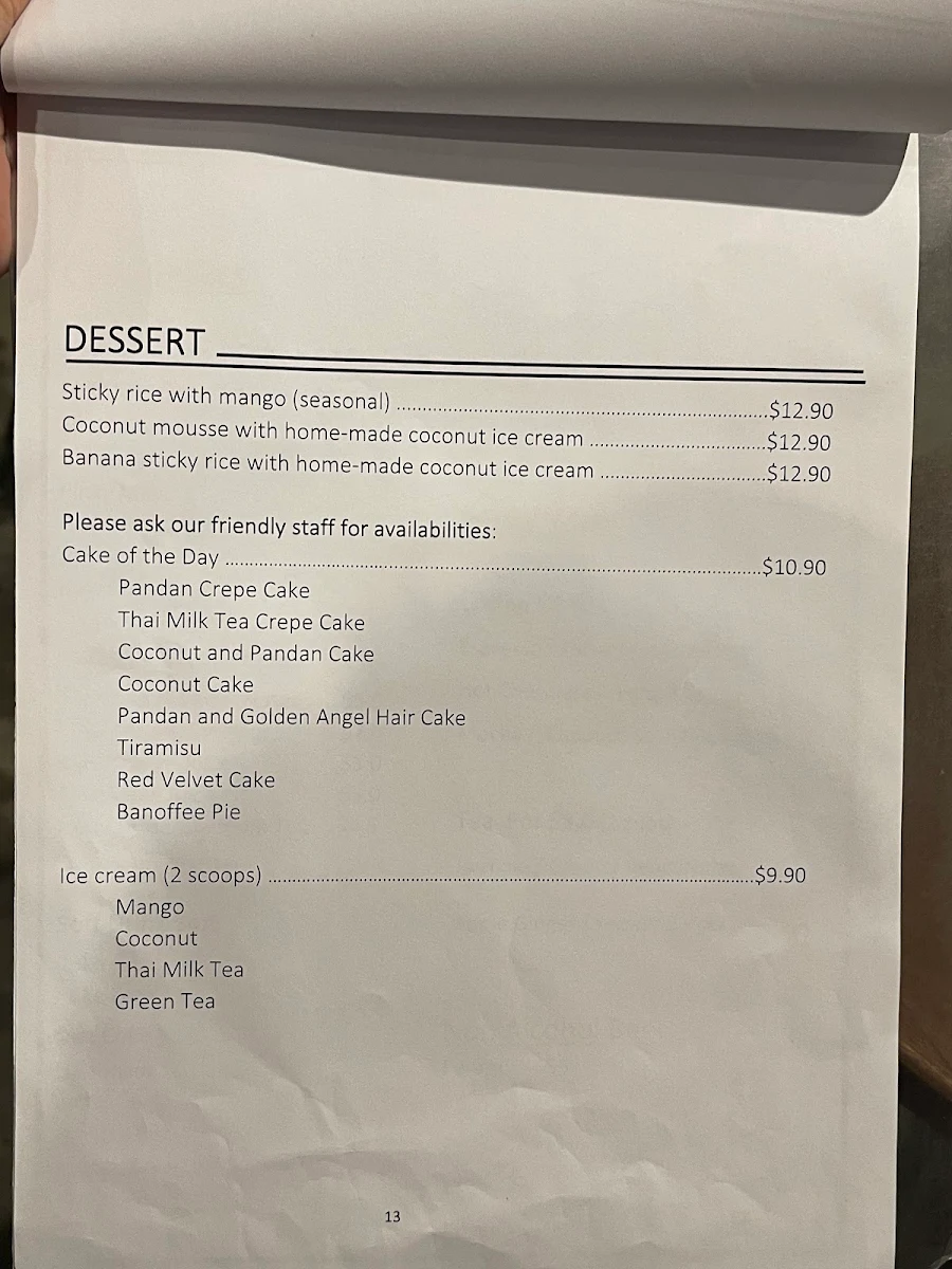 Menu, Thai Junction