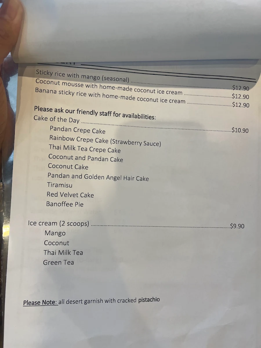 Menu, Thai Junction