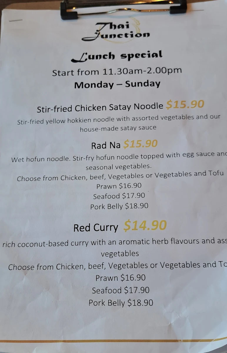 Menu, Thai Junction