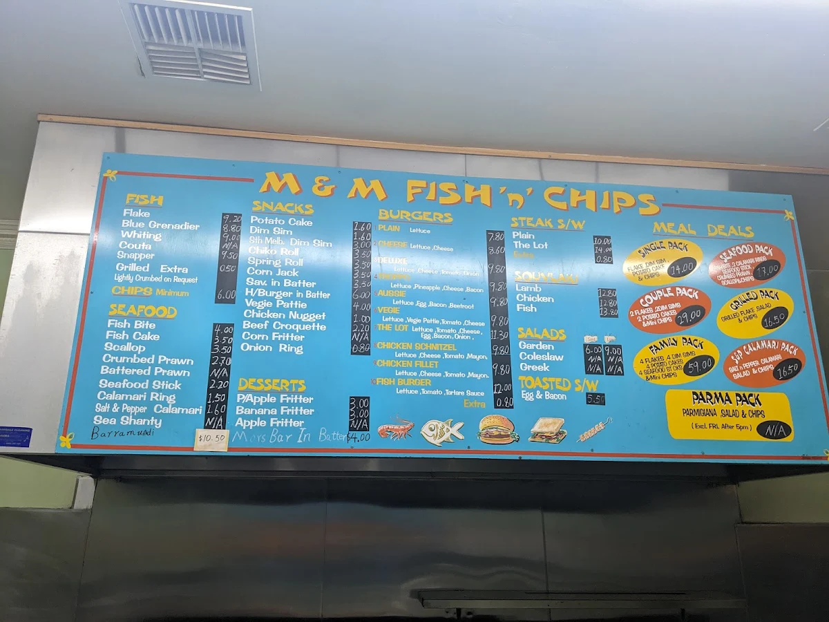 Menu, M & M Fish 'n' Chips