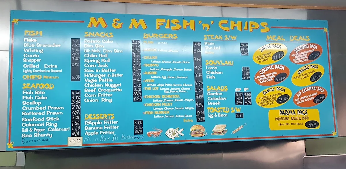 Menu, M & M Fish 'n' Chips