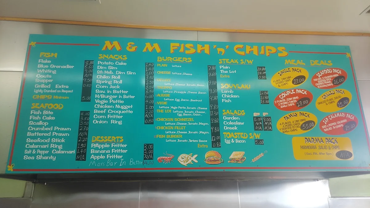 Menu, M & M Fish 'n' Chips