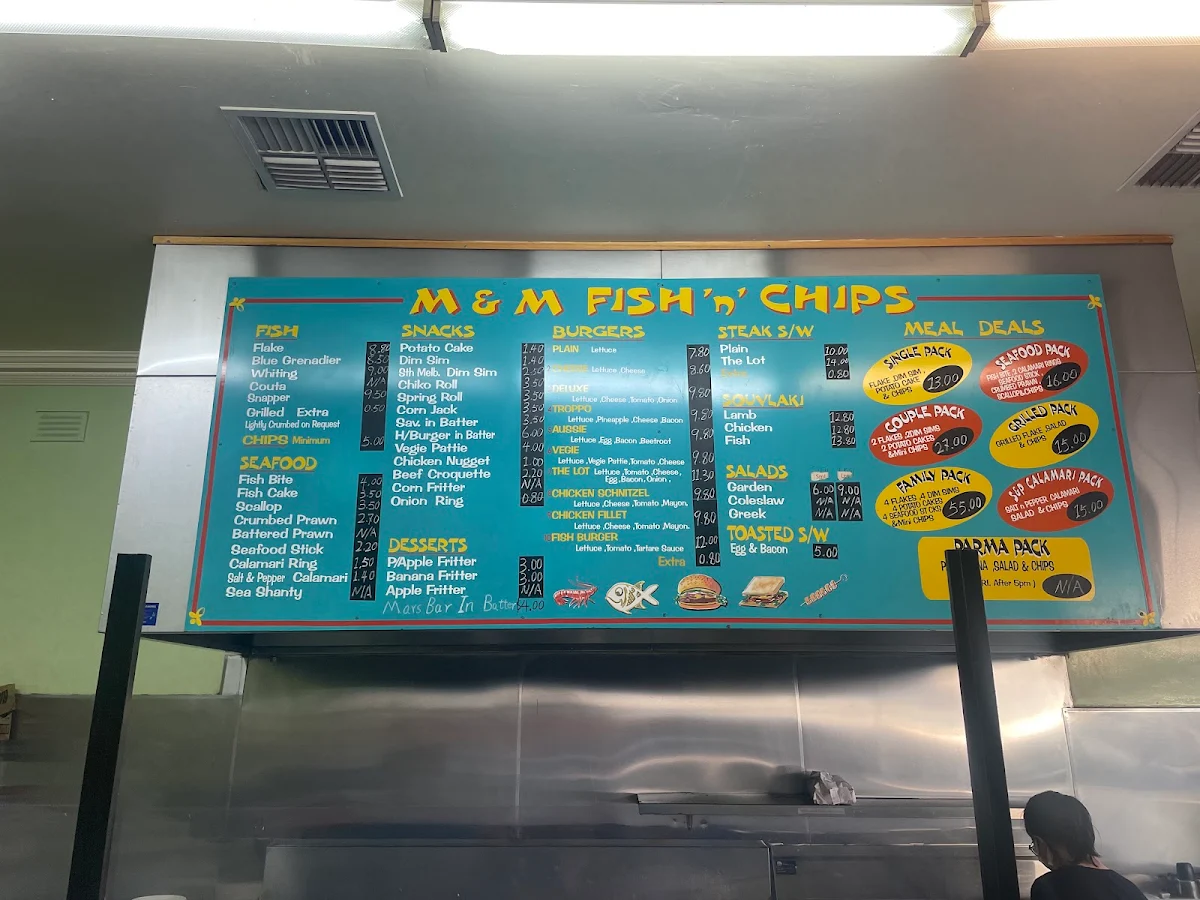 Menu, M & M Fish 'n' Chips