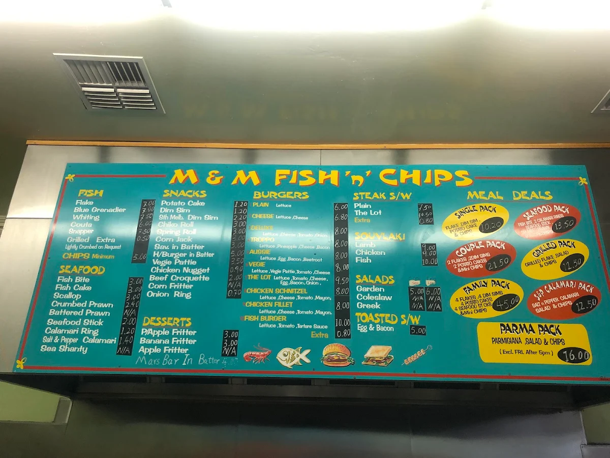 Menu, M & M Fish 'n' Chips