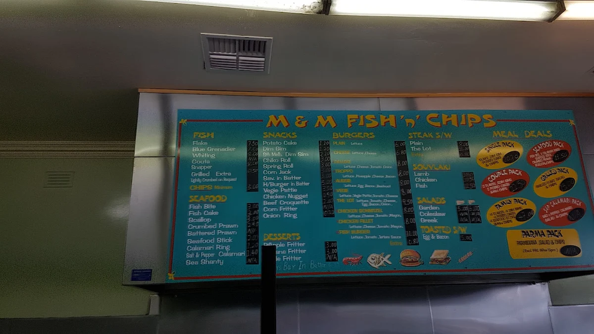 Menu, M & M Fish 'n' Chips