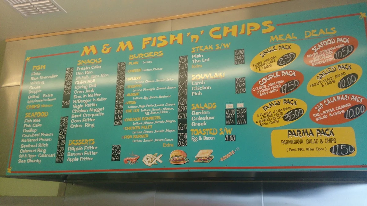 Menu, M & M Fish 'n' Chips