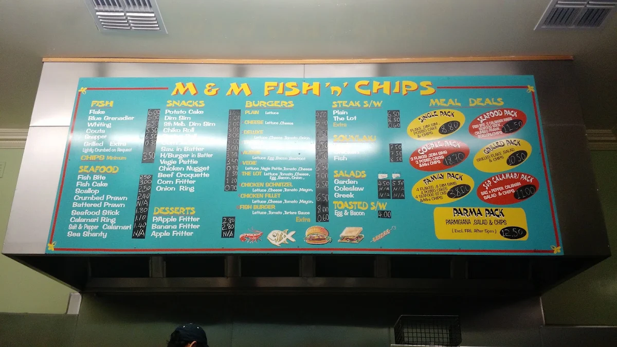 Menu, M & M Fish 'n' Chips
