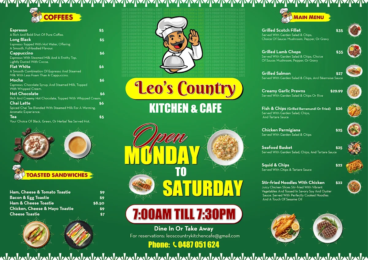 Menu, Leo's Country Kitchen & Cafe