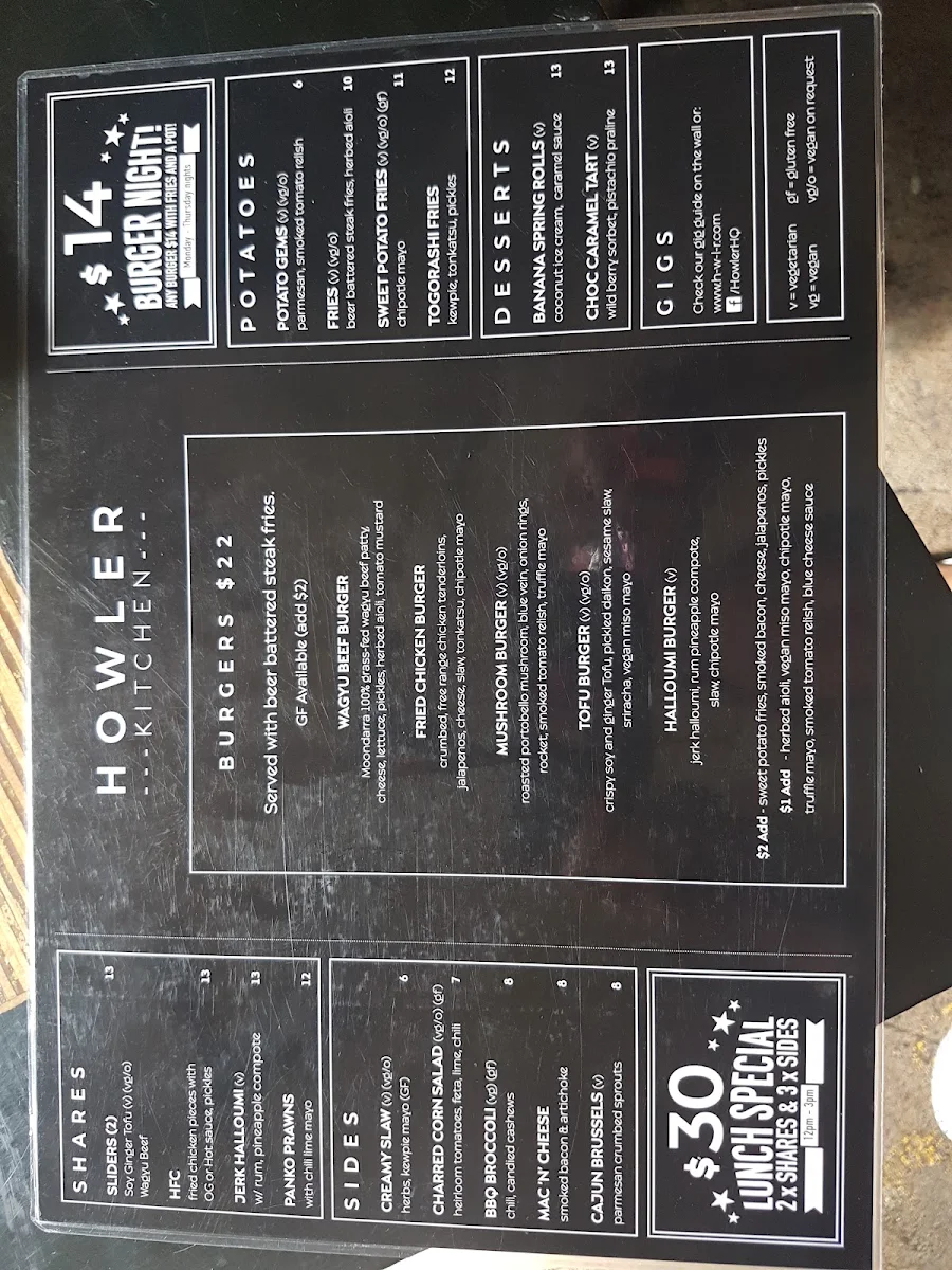 Menu, Howler
