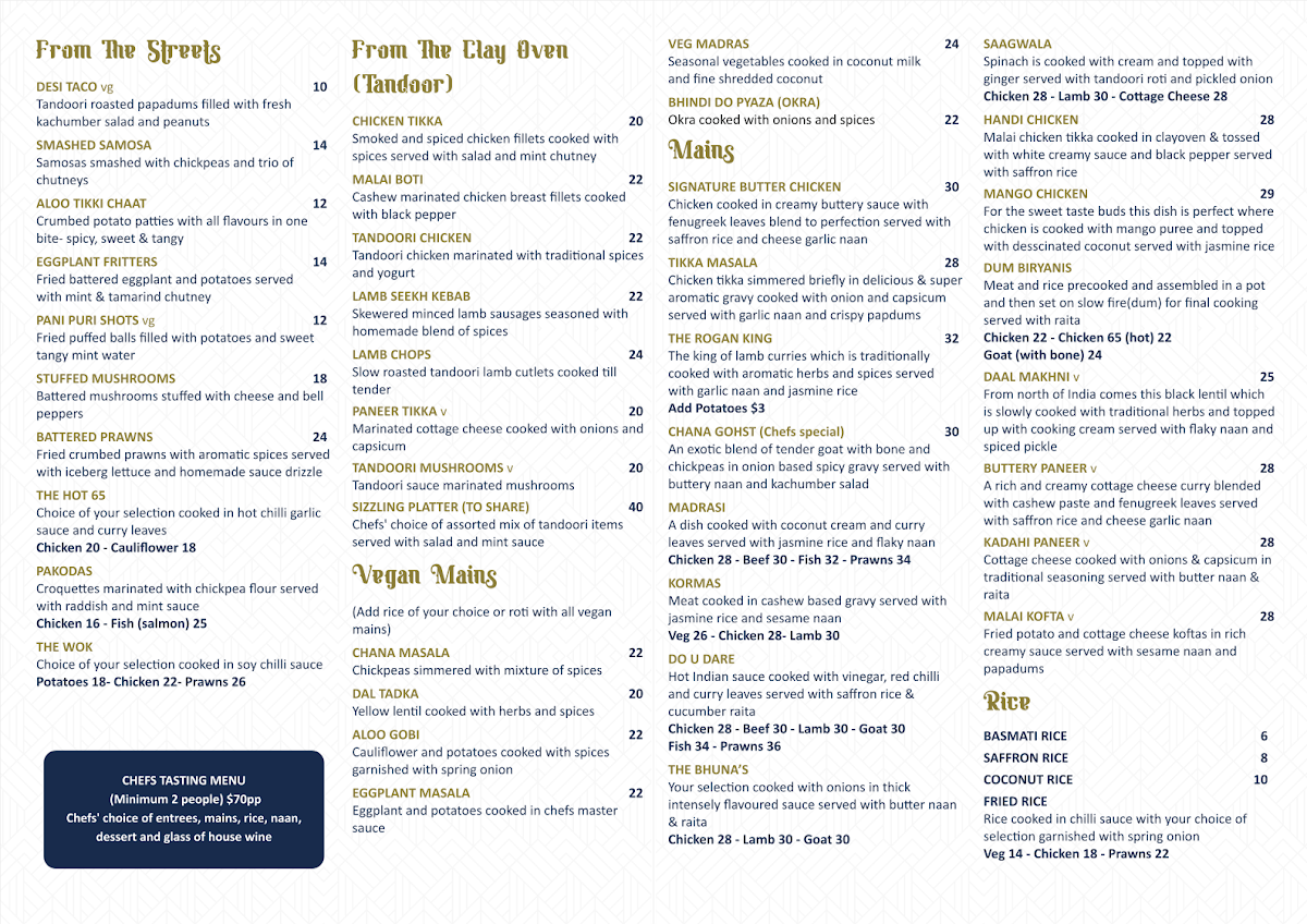 Menu, Tadka Club Mornington