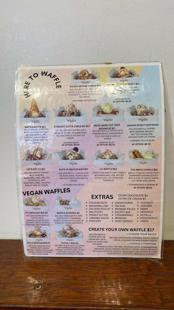Menu, Waffle & Bean Dessert Bar Burleigh Heads