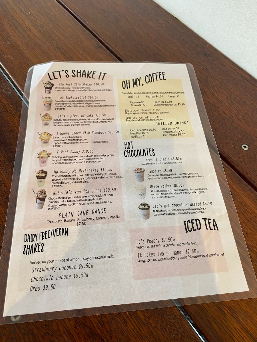 Menu, Waffle & Bean Dessert Bar Burleigh Heads